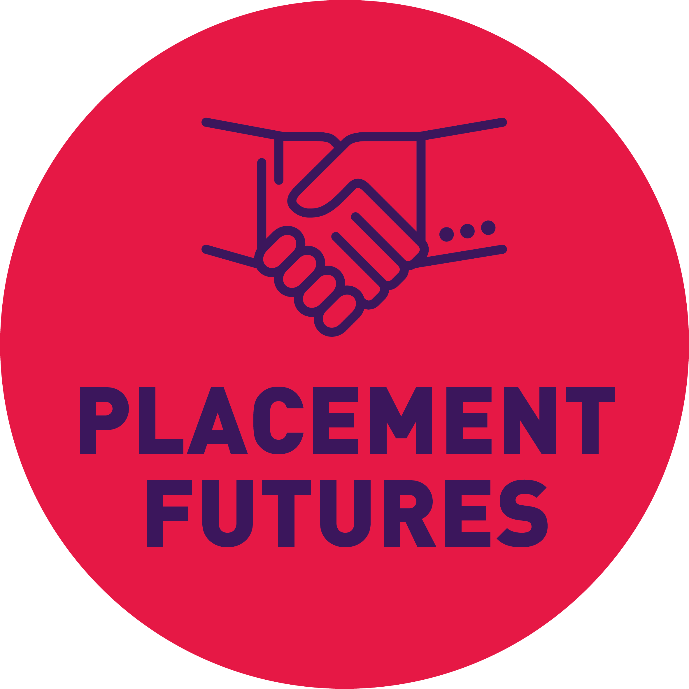 PLACEMENT FUTURES in a red circle underneath a handshake